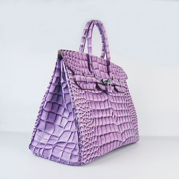 High Quality Fake Hermes Birkin 35CM Max Crocodile Veins Leather Bag Purple 6089